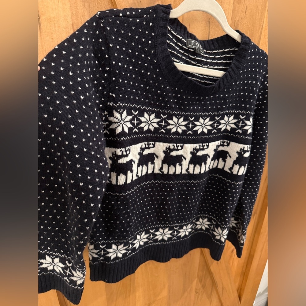 POL Anthropologie Navy and White Reindeer Christmas Sweater - Picture 3 of 6